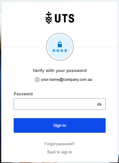 uts open log in enter password screen