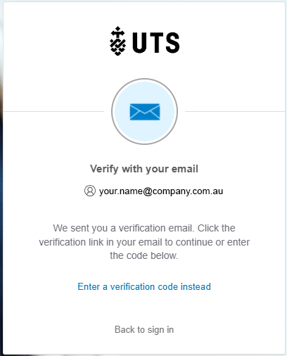 uts open enter verification code or click on verification email screen